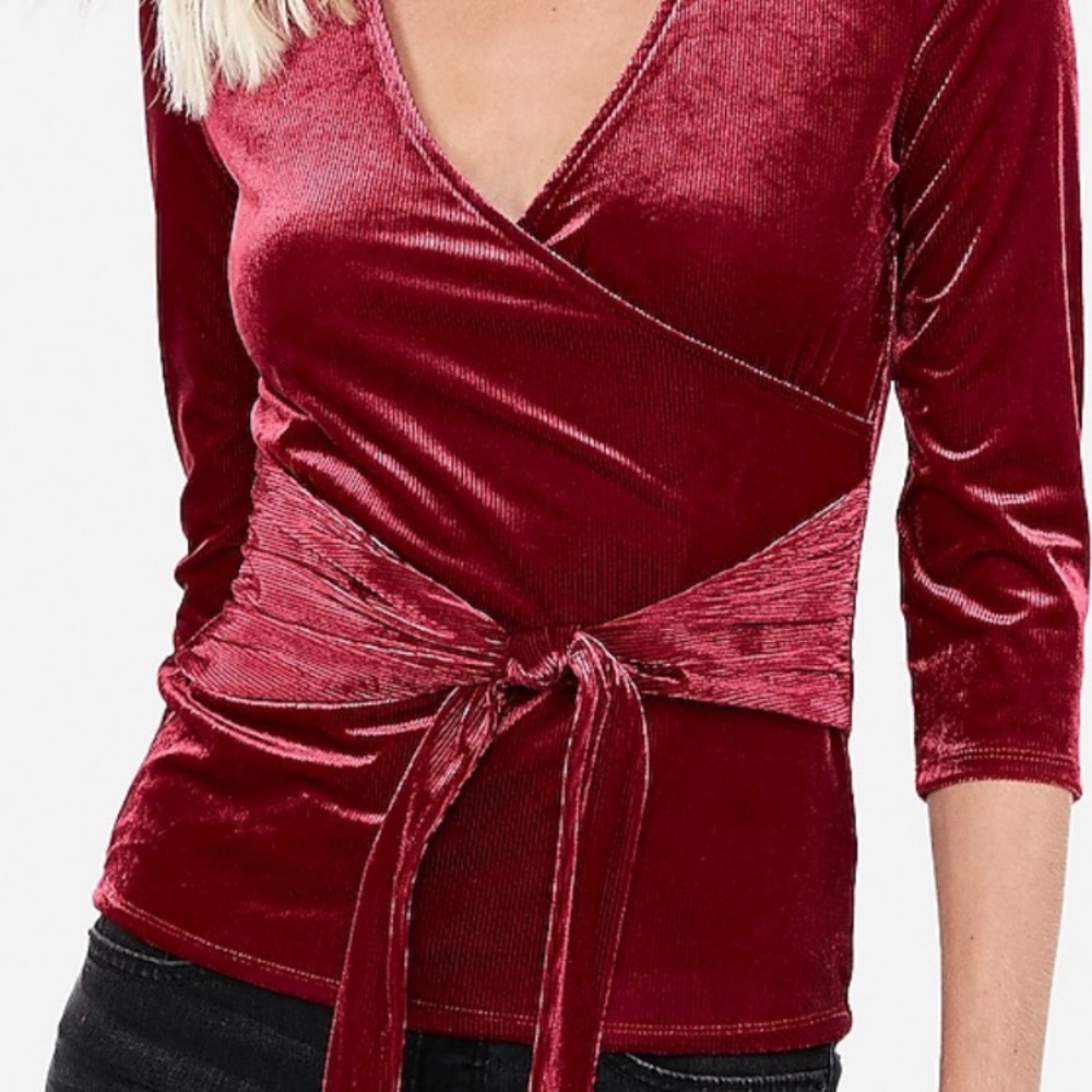 Velvet Front Wrap 3 Quarter Shirt